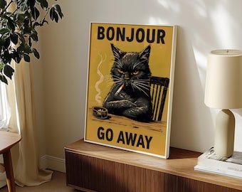 Smoking Cat Poster | Funny Black Cat Wall Art | Vintage Cat Print | Quirky Home Decor | Gifts for Cat Owners | Digital Download