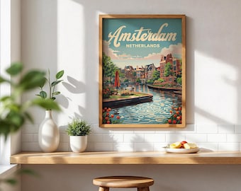 Amsterdam Print | Amsterdam Wall Art Poster | Netherlands Print | European City Wall Art | Tulip Print Travel Décor | Digital Download