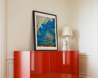 Abstract Seascape | Teal Wall Art | Navy Blue & Turquoise Coastal Decor | Funky Contemporary Ocean Artwork | Digital Download