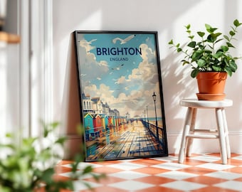 Brighton Poster | Brighton Print Wall Art | Brighton Pier Seaside Print | UK Travel Poster | Brighton Gifts | Digital Download