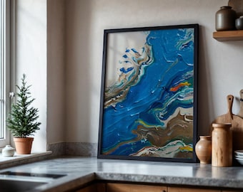 Blue Abstract Art | Teal & Turquoise Seascape | Navy Coastal Home Decor | Funky Contemporary Ocean Wall Art | Digital Download
