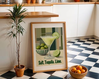 Margarita Print | Salt Tequila Lime Poster | Cocktail Wall Art | Funky Alcohol Print | Dopamine Décor Artwork | Digital Download
