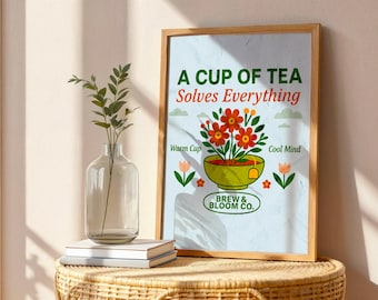 Tea Cupfully Blue Poster For Tea Drinkers | Decorative Tea Print For Tea Lovers | Gift For Tea Lovers | Cup Of Tea Poster | Digital Download