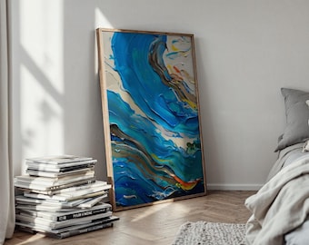 Abstract Seascape Print | Teal Wall Art | Navy Blue and Turquoise Coastal Decor | Funky Contemporary Ocean Artwork | Digital Download