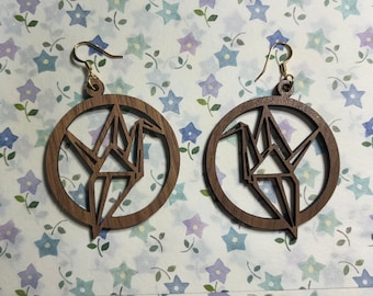 Wooden Origami Crane Earrings