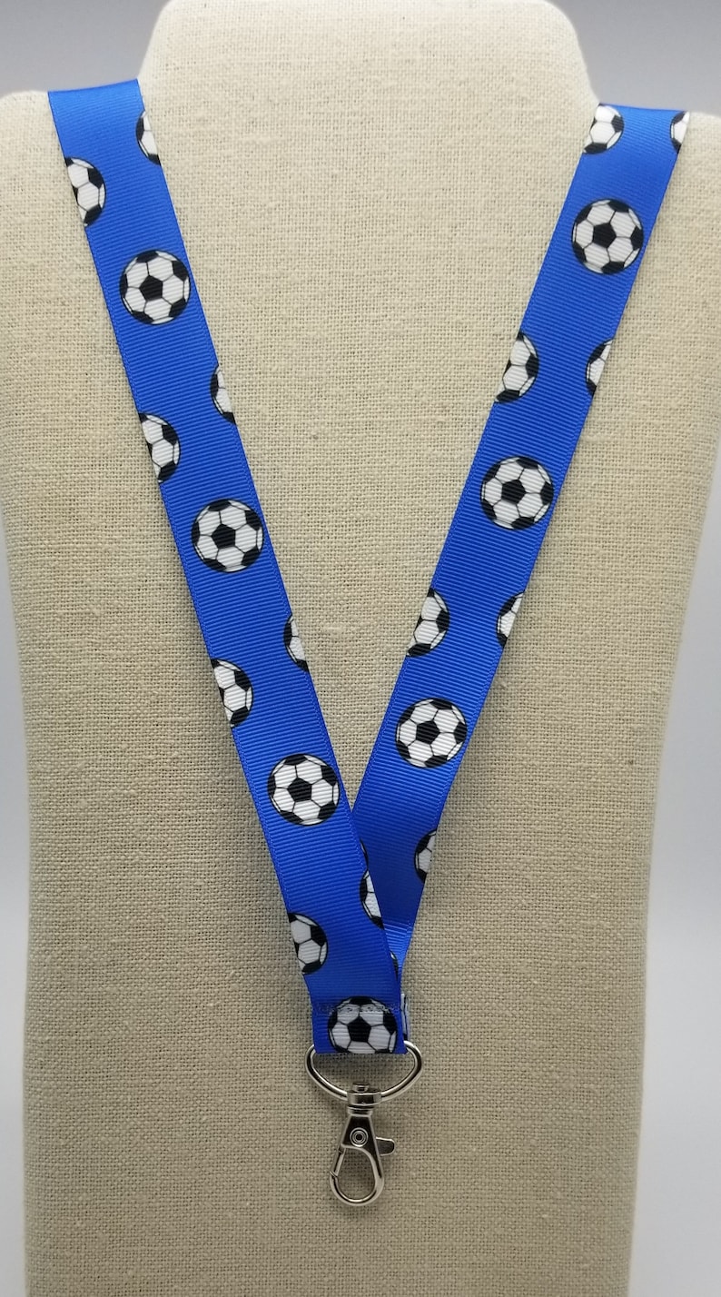 Personalized Royal Blue soccer lanyard wlobster clasp /& safety breakaway FREE SHIPPING!