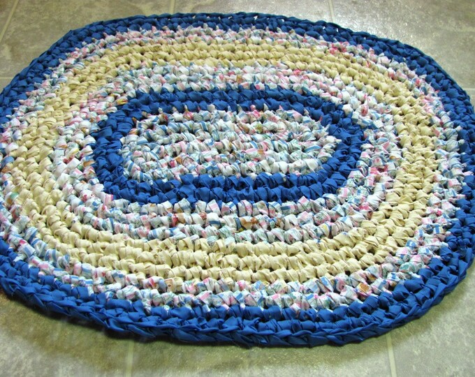 Blue Yellow Mixed Oval Rag Rug 051612 Etsy