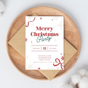 Modern Red Snowflake Christmas Party Invitation: Festive Holiday Design (Digital Download