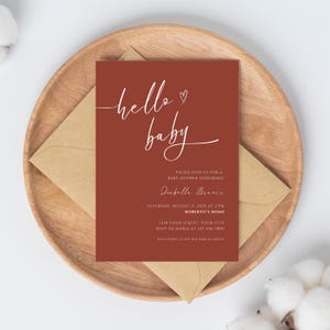 Gender neutral baby shower invitation, modern terracotta invite, editable digital template, boho neutral baby shower, minimalist design