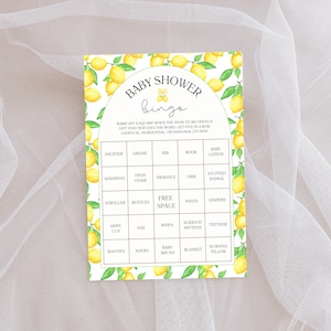 Bingo Card - Baby Shower Game - Citrus Lemon Theme - Party Activity - Fully Customizable - Printable Digital Download