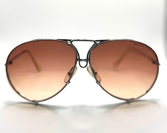 Lunettes De Soleil PORSCHE DESIGN Vintage - Monture Dorée, Verres De Rechange Inclus Avec Boîte - Occasion