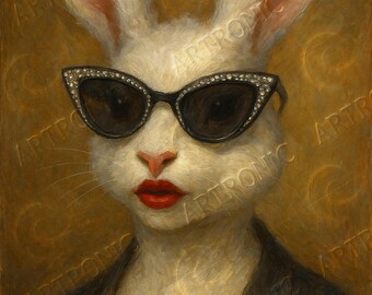 Lady, Bunny, Rabbit, Lipstick, Funny, Animal, Sunglasses, Digital, Art, Prints, Decor, Digital Download