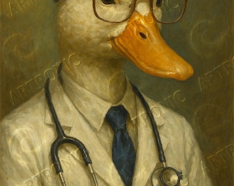Doctor, Pato, Divertido, Animal, Gafas de sol, Digital, Arte, Impresiones, Decoración, Descarga digital