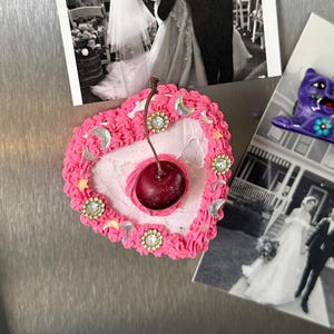 Faux Cake Fridge Magnets – Handmade Heart Magnets in Themed Designs – Kitsch Decor by Kitty Cakes & Co.