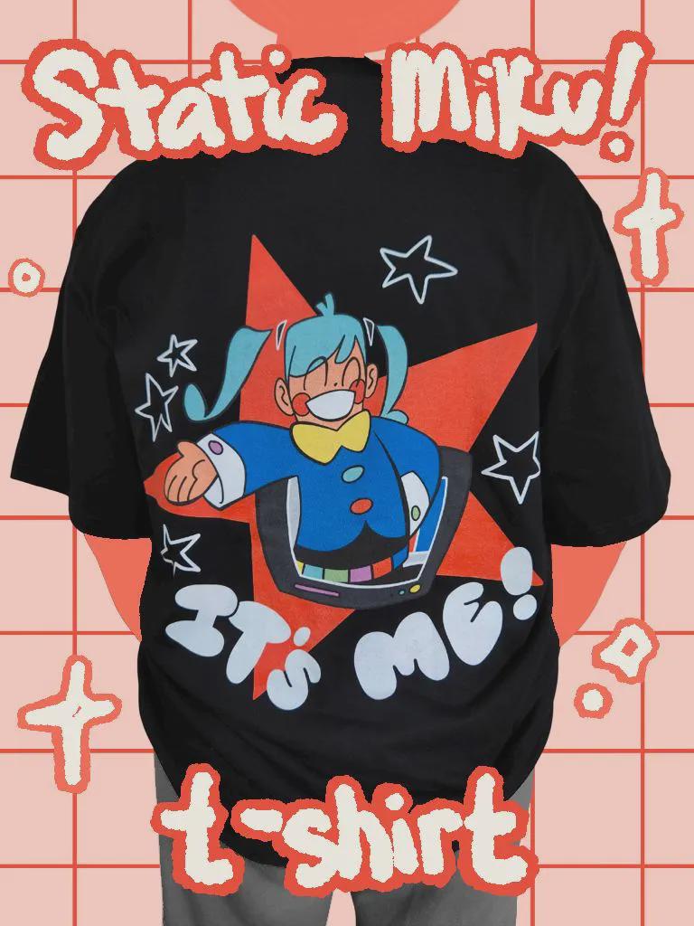 Static Miku T-shirt |hatsune Miku Anime Cartoon TV Black Graphic