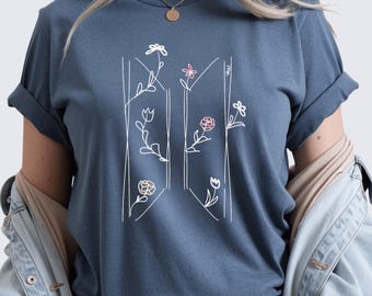 Camiseta con logo floral de BTS, ropa para fans del Kpop