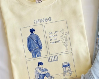 Indigo Zine Comic T-Shirt, Hand-Drawn Last Archive Twenties Graphic Tee