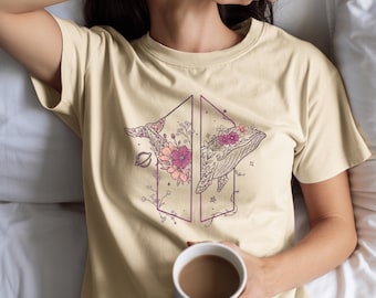 Army Monogram Floral Whale T-Shirt, Whimsical Celestial Galaxy Graphic Tee