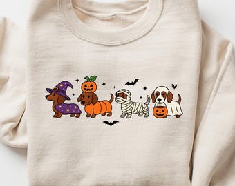 Dachshund Halloween Sweatshirt, Halloween Hot Dog Tee, Spooky Wiener Dog Tee, Funny Sausage Dog T-Shirt, Halloween Dog Lover Gift