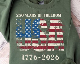 250 Years of Freedom Vneck, USA 250th Anniversary Tshirt, 4th July Tee, USA 250 Independence Day Sweater, National Holiday Outfit