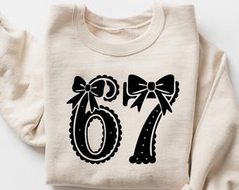 Funny Six Seven Coquette Bow Sweatshirt, 67 Viral Internet Joke Shirt, Preppy Girly Floral Tshirt, Trendy Social Media Humor Tee, Meme Gift