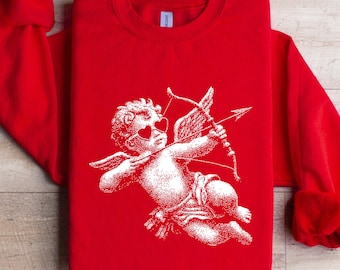 Sudadera de Cupido para San Valentín, camiseta de querubín, suéter de amor romántico, regalo de San Valentín para ella, camiseta de Cupido adorable, camiseta de ángel de amor romántico