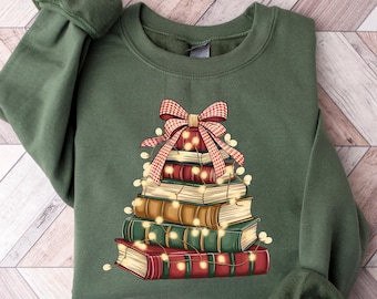 Weihnachtsbuchbaum Sweatshirt, Buch Liebhaber Weihnachten T-Shirt, Weihnachtssaison Buch Shirt, Buch Liebhaber Geschenk, Weihnachtsbuch Wurm Tshirt, Buch Pullover