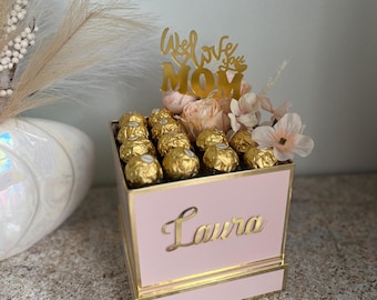 Ferrero Rocher Mother's Day Personalized Pink Gold Arrangement with Name Chocolate Gift for Mom