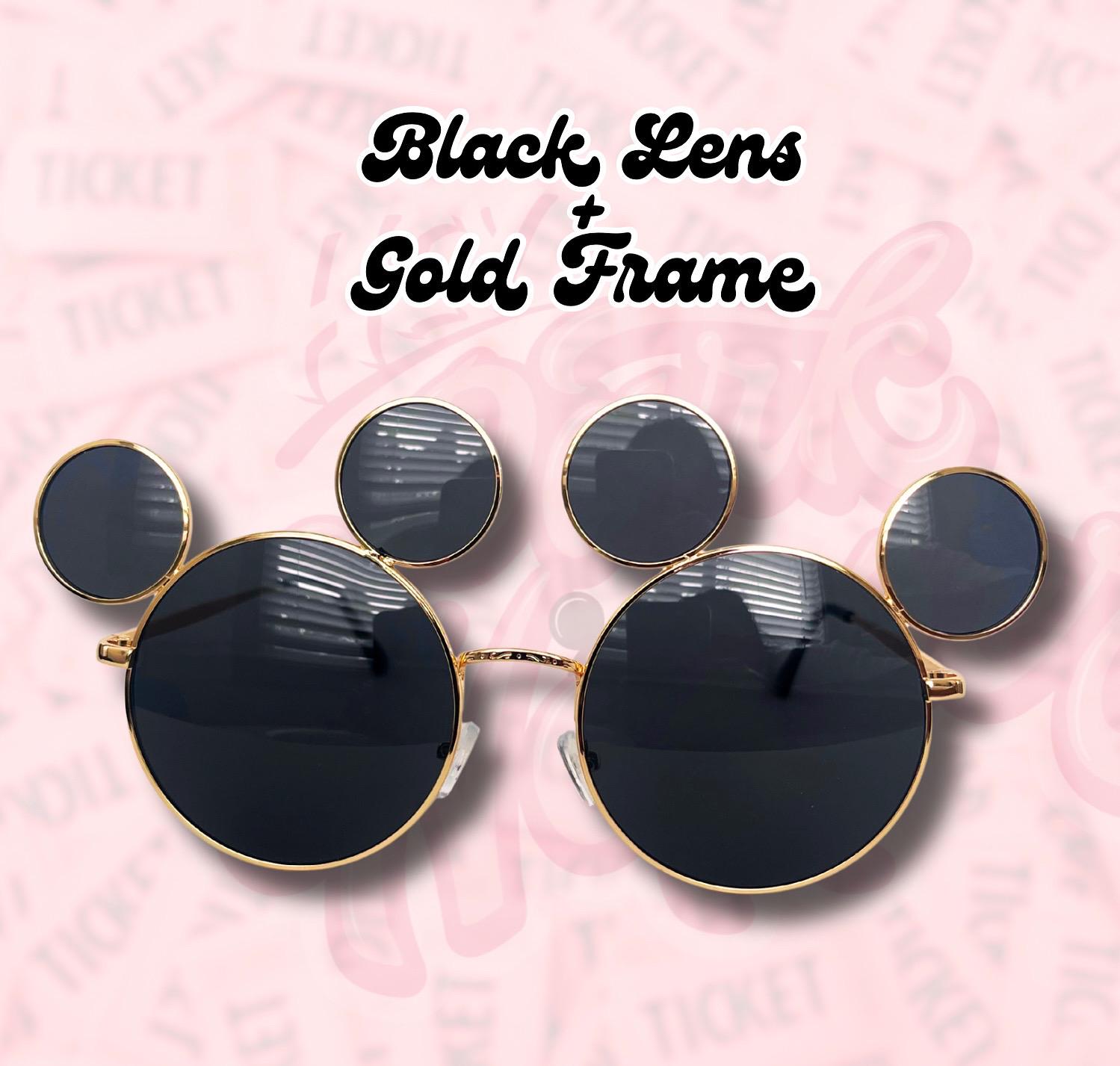Mickey Mouse Sunglasses: Gold Frame, Black Lens, Oversized 