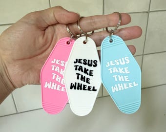 Jesus Take The Wheel Retro Motel Keychain, Cute Gift Idea, Funny Keychain, Car Accessory, Faith Gift, Believer, Christian Gifts