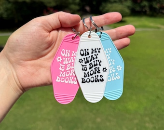 On My Way To Buy More Books Retro Motel Keychain, Cute Gift Idea, Funny Keychain, Car Accessory, Book Lover, Reader Gift, Book Worm, Booktok