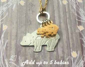 Mama Bear Necklace, Add more charms, Personalize, Choose Silver or Gold or Both