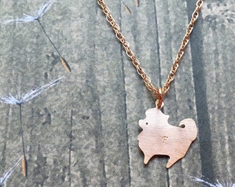 Miniature Pomeranian Charm Necklace, rose gold filled, Silhouette Charm, simple, minimalist, initial, personalized, mini