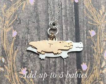 Alligator Mama Necklace, Add more charms, Personalize, Choose Silver or Gold or Both