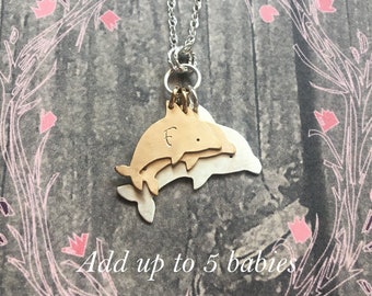 Dolphin Mama Necklace, Add more charms, Personalize, Choose Silver or Gold or Both