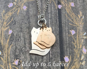 Cat Mama Necklace, Add more charms, Personalize, Choose Silver or Gold or Both