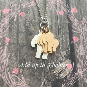 Elephant Mama Necklace, Add more charms, Personalize, Choose Silver or Gold or Both