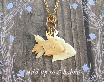 Mama Fish Necklace, Add more charms, Personalize, Choose Silver or Gold or Both