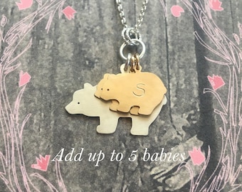 Mama Bear Necklace, Add more charms, Personalize, Choose Silver or Gold or Both