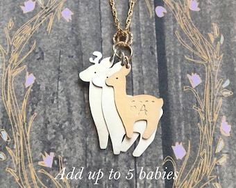 Deer Family Necklace, Add more charms, Personalize, Choose Silver or Gold or Both