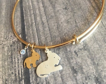 Mama Lioness Bangle, Add more charms, Personalize, Choose Silver or Gold or Both, Add birthstones