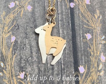 Mama Deer Necklace, Add more charms, Personalize, Choose Silver or Gold or Both