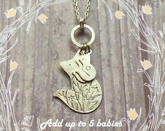 Fox Mama Necklace, Add more charms, Personalize, Choose Silver or Gold or Both