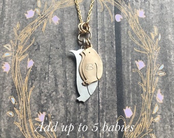 Penguin Mama Necklace, Add more charms, Personalize, Choose Silver or Gold or Both