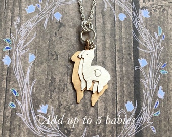 Alpaca Mama Necklace, Add more charms, Personalize, Choose Silver or Gold or Both