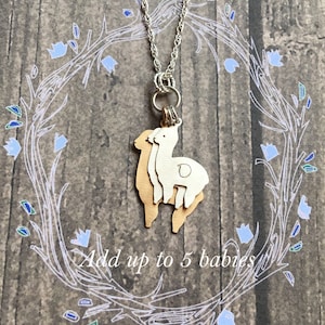 Alpaca Mama Necklace, Add more charms, Personalize, Choose Silver or Gold or Both