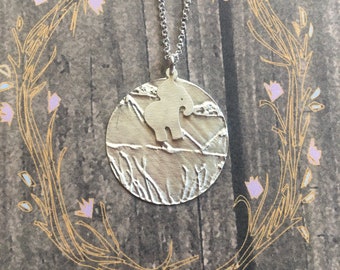 Wild and Free Pendant, Etched Sterling Silver, Elephant