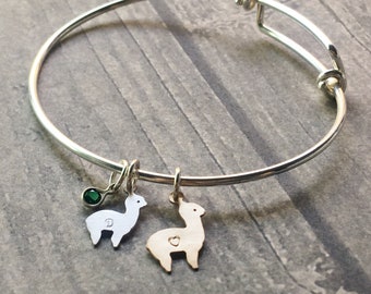 Mama Alpaca Bangle, Add more charms, Personalize, Choose Silver or Gold or Both, Add Birthstones