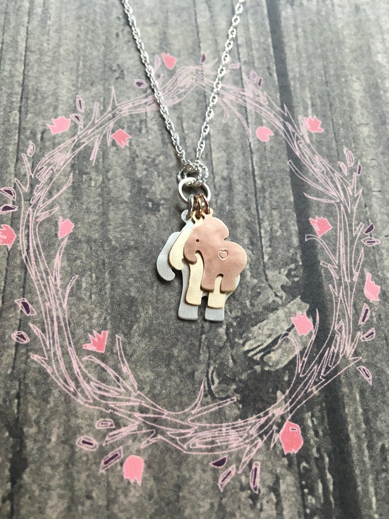Generations Elephant Necklace , Add more charms, Personalize, Choose Silver or Gold or Both image 2