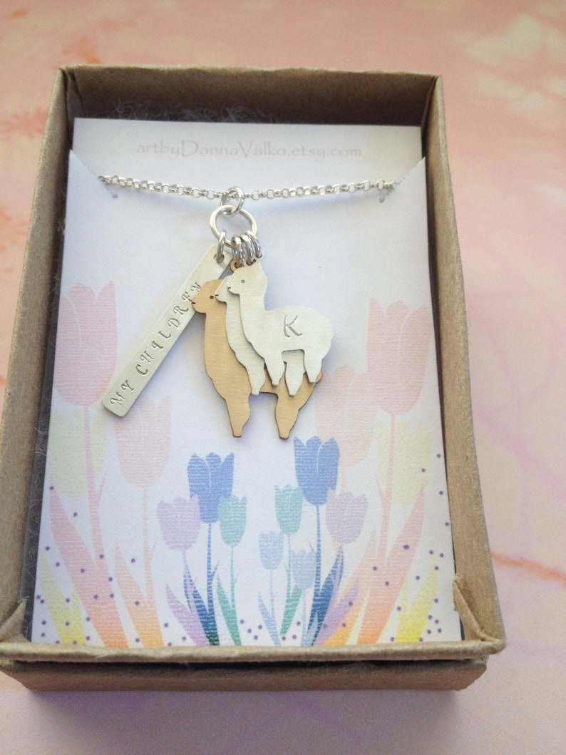 New Mom Gift Family Name Mama Llama For Mom to Be Twins Mom Alpaca Jewelry Mother Gift Family Necklace Personalized Jewelry